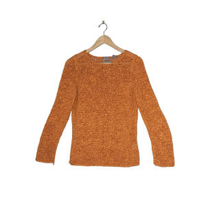 Sigrid Olsen - Orange Handknit Long Sleeve Scoop Neck 100% Silk Sweater Size S